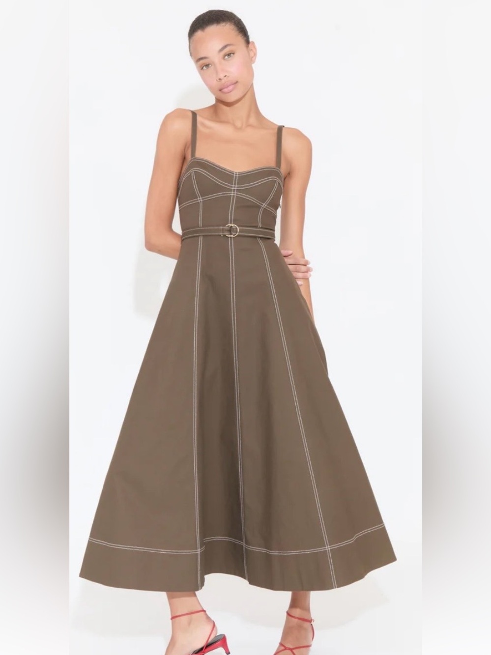 Hill House Brown Maxi Dress with Contrast Stitching